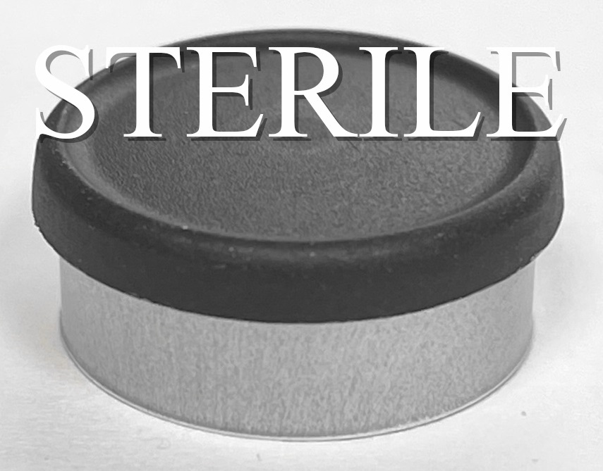 Black 20mm sterile flip cap vial seals. Professional Matte finish.
